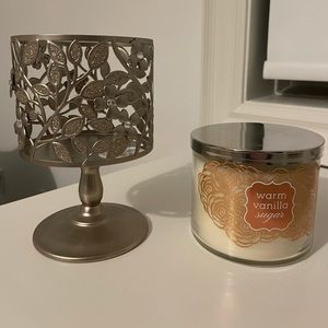 Bath & Body Works candle holder and warm vanilla sugar candle set